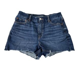 American Eagle Curvy Relaxed Short Denim Shorts Strigid High Rise Raw Hem Size 8